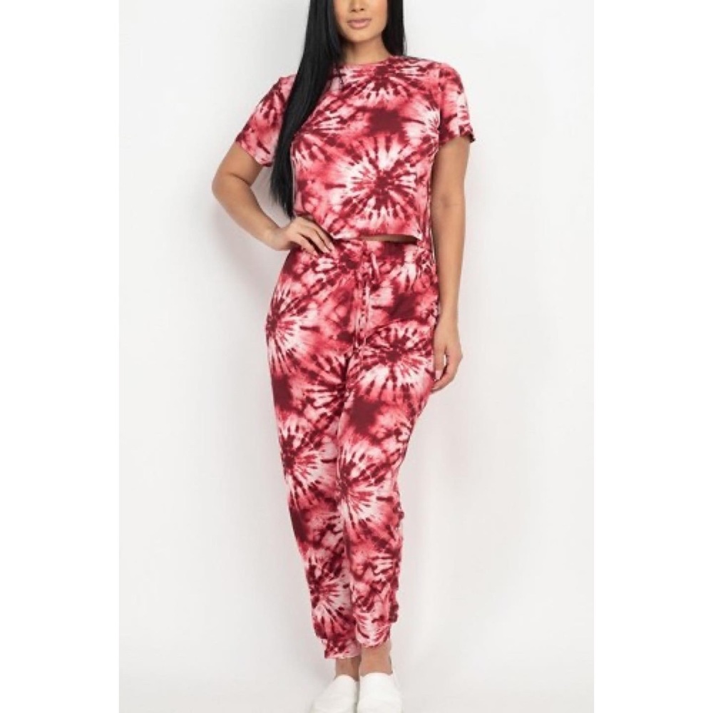 Cropped Top High Waisted Tie Dye Loungewear Set